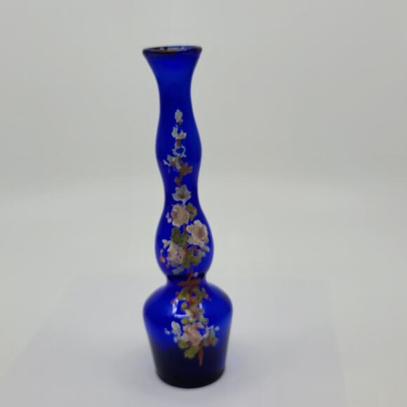 Vintage Hand painted cobalt blue Bud Vase 8" tall. Made in USA - Picture 1 of 9